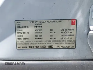 2016 Tesla Model S 90D z VIN 5YJSA1E29GF160332, wystawiony jako IAAI lot #42593749 z przebiegiem 92 702 mil mil oraz . Historia ofert i sprzedaży dostępna na DreamBid. Obrazek 9.