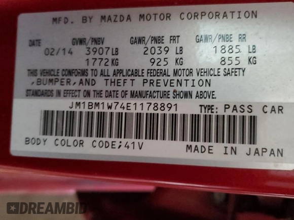 2014 Mazda 3 i Grand Touring with VIN JM1BM1W74E1178891, listed as a Copart auction lot 52895585 with 180,276 mi miles and Salvage Title. Bid and sale history available at carsss.com. Image 14.