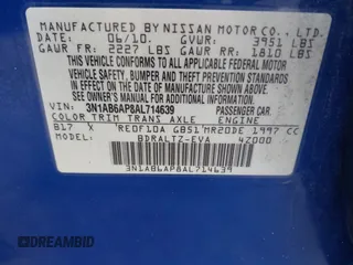 2010 Nissan Sentra SR with VIN 3N1AB6AP8AL714639, listed as a IAAI auction lot 41732954 with 212,869 mi miles and . Bid and sale history available at DreamBid. Image 9.