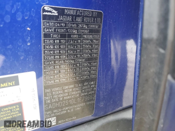 2020 Jaguar I-Pace HSE z VIN SADHD2S10L1F79652, wystawiony jako Copart lot #47574784 z przebiegiem 57 248 mil mil oraz . Historia ofert i sprzedaży dostępna na DreamBid. Obrazek 15.