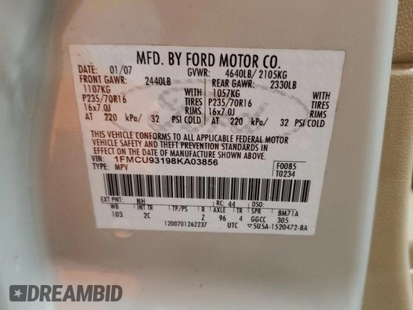 2008 Ford Escape XLT with VIN 1FMCU93198KA03856, listed as a Copart auction lot 53709335 with 85,382 mi miles and Clean Title. Bid and sale history available at carsss.com. Image 13.
