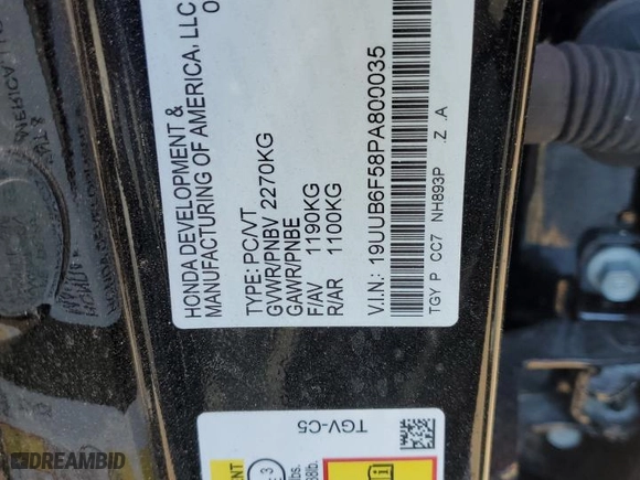 2023 Acura TLX w/A-Spec Package with VIN 19UUB6F58PA800035, listed as a Copart auction lot 47966865 with 35,977 mi miles and Salvage Title. Bid and sale history available at carsss.com. Image 12.