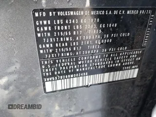 2024 Volkswagen Taos S с VIN 3VV5X7B26RM002498, выставлен на аукционе IAAI как лот 41871172 с пробегом 28 345 миль миль и . История ставок и продаж доступна на DreamBid. Изображение 9.