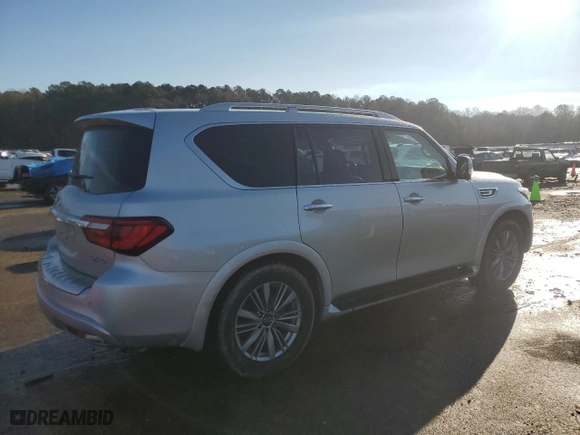 2019 Infiniti QX80 LUXE with VIN JN8AZ2NF6K9686678, listed as a Copart auction lot 88185405 with NaN miles and Salvage Title. Bid and sale history available at carsss.com. Image 3.