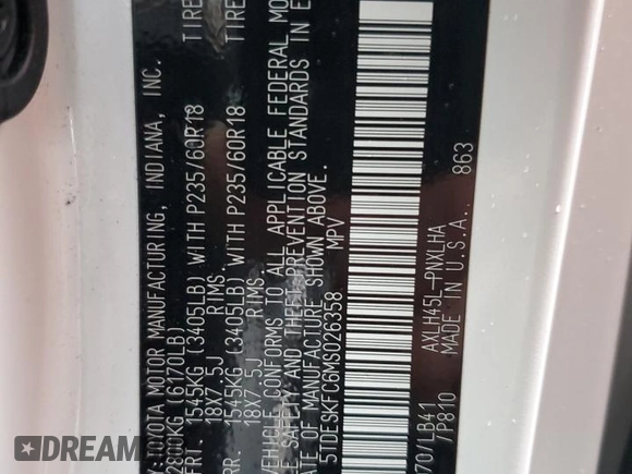 2021 Toyota Sienna Limited with VIN 5TDESKFC6MS026358, listed as a Copart auction lot 46102215 with 36,710 mi miles and Salvage Title. Bid and sale history available at DreamBid. Image 14.