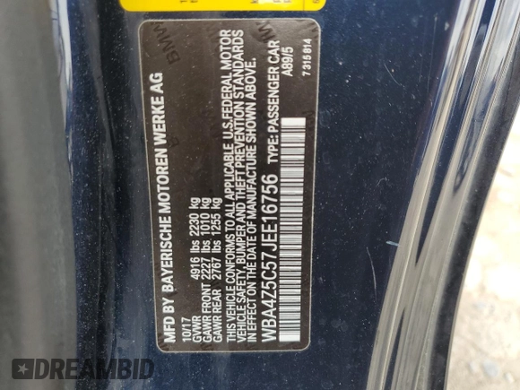 2018 BMW 4 Series 440i z VIN WBA4Z5C57JEE16756, wystawiony jako Copart lot #54753625 z przebiegiem 43 866 mil mil oraz Szkoda całkowita • Salvage title. Historia ofert i sprzedaży dostępna na DreamBid. Obrazek 12.