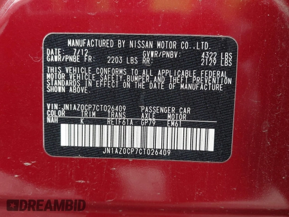 2012 Nissan LEAF SL with VIN JN1AZ0CP7CT026409, listed as a IAAI auction lot 42127666 with 55,306 mi miles and . Bid and sale history available at DreamBid. Image 9.