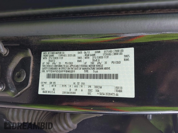 2015 Ford F-150 XLT с VIN 1FTEW1EGXFFB90251, выставлен на аукционе IAAI как лот 42312917 с пробегом 136 503 миль миль и . История ставок и продаж доступна на DreamBid. Изображение 9.