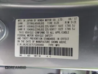 2007 Honda CR-V EX-L with VIN JHLRE38757C066468, listed as a IAAI auction lot 42104963 with 87,662 mi miles and . Bid and sale history available at carsss.com. Image 9.