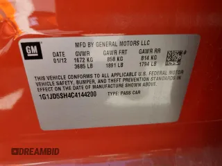 2012 Chevrolet Sonic LT z VIN 1G1JD5SH4C4144200, wystawiony jako Copart lot #48829645 z przebiegiem 66 131 mil mil oraz Szkoda całkowita • Salvage title. Historia ofert i sprzedaży dostępna na DreamBid. Obrazek 12.