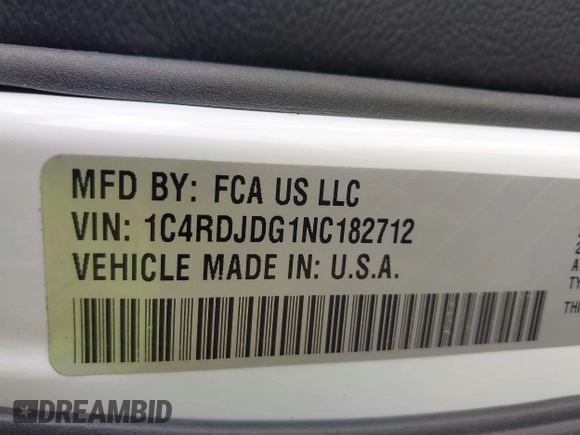 2022 Dodge Durango GT with VIN 1C4RDJDG1NC182712, listed as a IAAI auction lot 41468190 with 115,903 mi miles and . Bid and sale history available at DreamBid. Image 9.