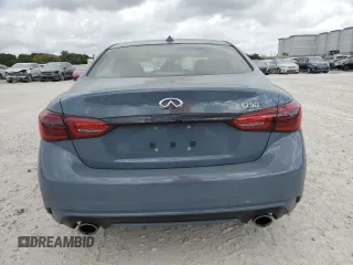 2024 Infiniti Q50 Red Sport 400 with VIN JN1FV7DP0RM660155, listed as a Copart auction lot 44143915 with 5,521 mi miles and Salvage Title. Bid and sale history available at DreamBid. Image 6.