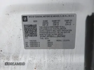 2020 Chevrolet Trax LT with VIN 3GNCJPSB1LL262562, listed as a IAAI auction lot 42547699 with 115,158 mi miles and . Bid and sale history available at DreamBid. Image 9.