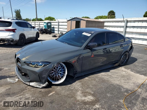 2023 BMW M3 Competition xDrive with VIN WBS43AY08PFN58052, listed as a Copart auction lot 57054885 with 28,675 mi miles and Salvage title. Bid and sale history available at DreamBid. Image 1.
