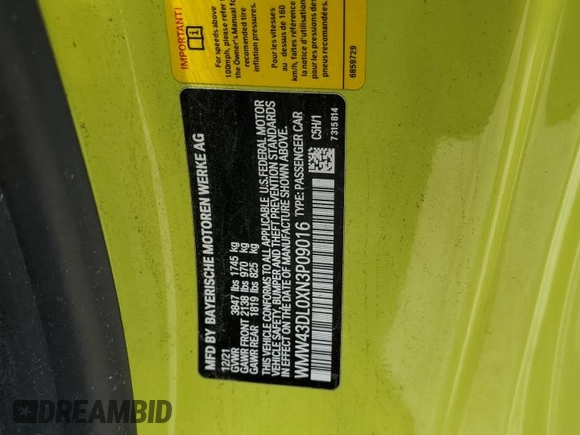 2022 MINI Convertible Cooper S z VIN WMW43DL0XN3P09016, wystawiony jako Copart lot #56379755 z przebiegiem 32 509 mil mil oraz Szkoda całkowita • Salvage title. Historia ofert i sprzedaży dostępna na DreamBid. Obrazek 12.