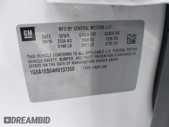 2017 Cadillac CTS-V z VIN 1G6A15S64H0137358, wystawiony jako IAAI lot #41336455 z przebiegiem 76 367 mil mil oraz . Historia ofert i sprzedaży dostępna na DreamBid. Obrazek 9.
