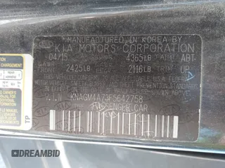2015 Kia Optima LX z VIN KNAGM4A73F5642758, wystawiony jako IAAI lot #42253269 z przebiegiem 132 481 mil mil oraz . Historia ofert i sprzedaży dostępna na DreamBid. Obrazek 9.
