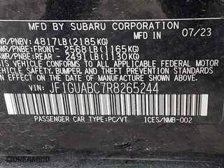 2024 Subaru Impreza with VIN JF1GUABC7R8265244, listed as a IAAI auction lot 41805023 with 1 mi miles. Bid and sale history available at carsss.com. Image 9.