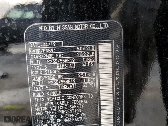 2019 Infiniti QX50 Luxe z VIN 3PCAJ5M36KF137225, wystawiony jako Copart lot #77819874 z przebiegiem 85 804 mil mil oraz Nie do naprawy • Non repairable. Historia ofert i sprzedaży dostępna na DreamBid. Obrazek 13.