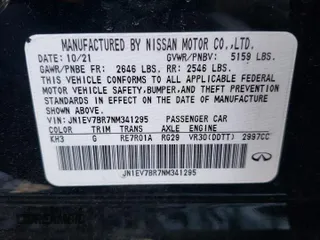 2022 Infiniti Q50 Luxe with VIN JN1EV7BR7NM341295, listed as a Copart auction lot 47003645 with 24,688 mi miles and Salvage title. Bid and sale history available at DreamBid. Image 12.