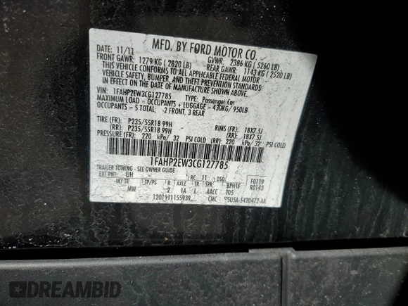 2012 Ford Taurus SEL with VIN 1FAHP2EW3CG127785, listed as a Copart auction lot 52563935 with 169,267 mi miles and Clean Title. Bid and sale history available at DreamBid. Image 12.