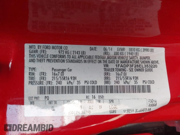 2014 Ford Focus SE with VIN 1FADP3F28EL353220, listed as a IAAI auction lot 41675973 with 1 mi miles. Bid and sale history available at carsss.com. Image 9.