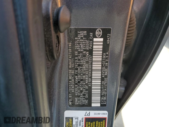 2012 Toyota Camry L with VIN 4T1BF1FKXCU010257, listed as a Copart auction lot 82086254 with 194,023 mi miles and Salvage Title. Bid and sale history available at carsss.com. Image 12.