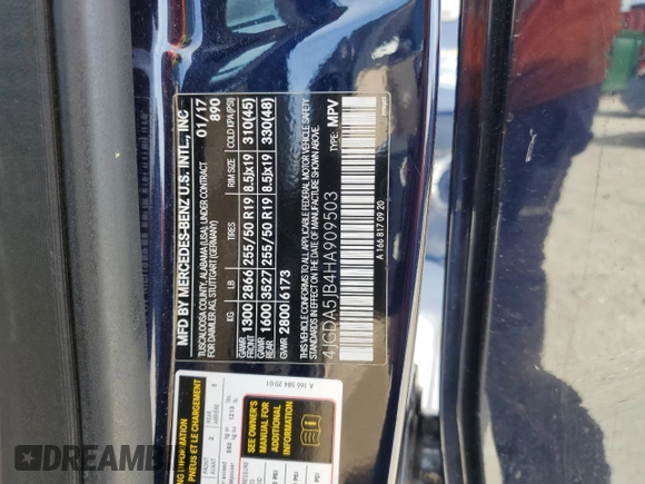 2017 Mercedes-Benz GLE 350 with VIN 4JGDA5JB4HA909503, listed as a Copart auction lot 60791885 with 108,610 mi miles and Salvage title. Bid and sale history available at DreamBid. Image 13.