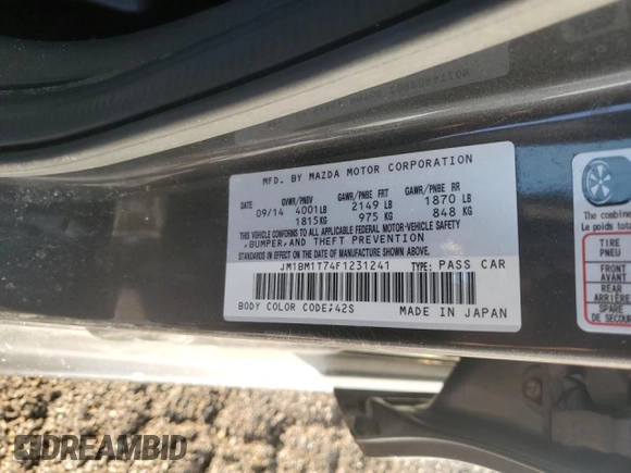 2015 Mazda 3 i SV with VIN JM1BM1T74F1231241, listed as a Copart auction lot 45702375 with 216,817 mi miles and Salvage Title. Bid and sale history available at DreamBid. Image 12.
