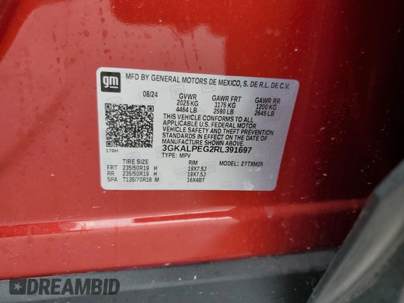 2024 GMC Terrain SLT с VIN 3GKALPEG2RL391697, выставлен на аукционе Copart как лот 48956415 с пробегом Не указан миль и Списание • Salvage title. История ставок и продаж доступна на DreamBid. Изображение 12.
