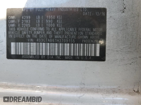 2017 Subaru Impreza Premium z VIN 4S3GTAB61H3709155, wystawiony jako Copart lot #79963564 z przebiegiem 93 188 mil mil oraz Szkoda całkowita • Salvage title. Historia ofert i sprzedaży dostępna na DreamBid. Obrazek 12.