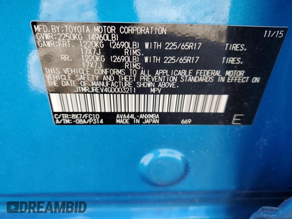 2016 Toyota RAV4 Hybrid XLE with VIN JTMRJREV4GD003211, listed as a Copart auction lot 52111305 with 79,404 mi miles and Salvage Title. Bid and sale history available at carsss.com. Image 13.