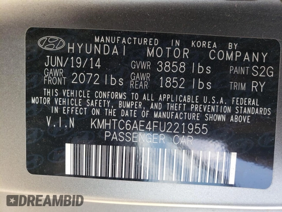 2015 Hyundai Veloster Turbo with VIN KMHTC6AE4FU221955, listed as a Copart auction lot 68837093 with 103,482 mi miles. Bid and sale history available at carsss.com. Image 12.