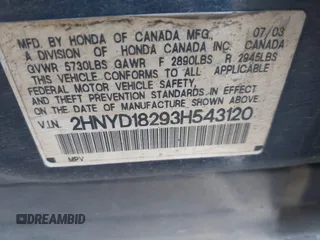 2003 Acura MDX with VIN 2HNYD18293H543120, listed as a IAAI auction lot 41697196 with 150,047 mi miles. Bid and sale history available at carsss.com. Image 9.