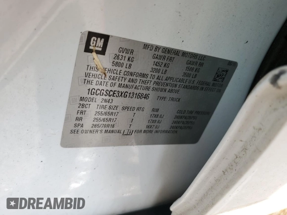 2016 Chevrolet Colorado 2WD LT z VIN 1GCGSCE3XG1316846, wystawiony jako Copart lot #56031815 z przebiegiem Nie podano mil oraz Szkoda całkowita • Salvage title. Historia ofert i sprzedaży dostępna na DreamBid. Obrazek 12.