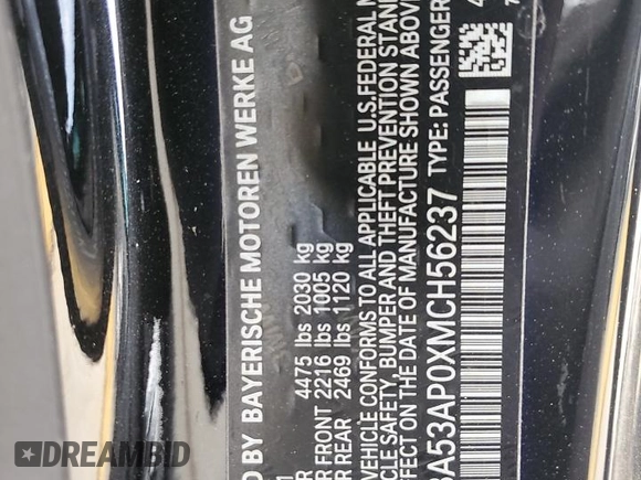 2021 BMW 4 Series 430i z VIN WBA53AP0XMCH56237, wystawiony jako Copart lot #51148215 z przebiegiem 39 686 mil mil oraz Szkoda całkowita • Salvage title. Historia ofert i sprzedaży dostępna na DreamBid. Obrazek 12.