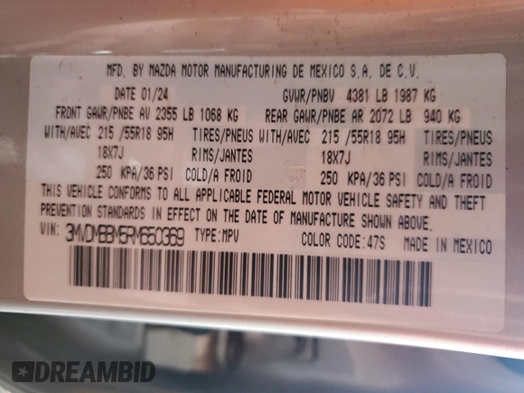 2024 Mazda CX-30 S Select Sport with VIN 3MVDMBBM5RM650369, listed as a Copart auction lot 62203475 with 19,030 mi miles and Clean title. Bid and sale history available at DreamBid. Image 13.