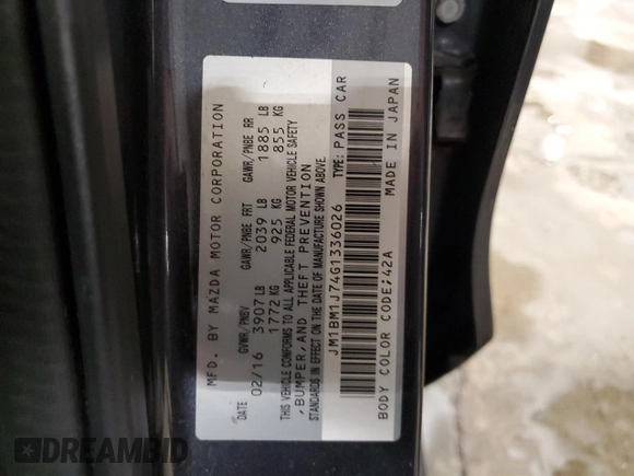 2016 Mazda 3 i Sport with VIN JM1BM1J74G1336026, listed as a Copart auction lot 43767395 with 88,781 mi miles and Non Repairable. Bid and sale history available at DreamBid. Image 12.