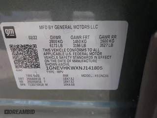 2022 Chevrolet Traverse LT Leather with VIN 1GNEVHKWXNJ141805, listed as a IAAI auction lot 41641352 with 71,504 mi miles. Bid and sale history available at carsss.com. Image 9.