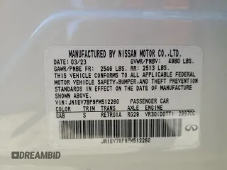 2023 Infiniti Q50 Luxe with VIN JN1EV7BP9PM512260, listed as a Copart auction lot 52326655 with Not provided miles and Salvage title. Bid and sale history available at DreamBid. Image 13.