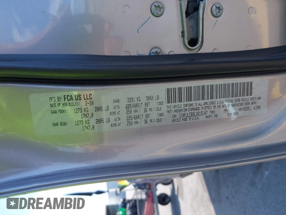 2020 Jeep Cherokee Latitude z VIN 1C4PJLCB3LD615147, wystawiony jako IAAI lot #42569825 z przebiegiem 128 952 mil mil oraz . Historia ofert i sprzedaży dostępna na DreamBid. Obrazek 9.