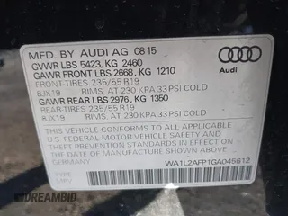 2016 Audi Q5 Premium Plus with VIN WA1L2AFP1GA045612, listed as a IAAI auction lot 41717575 with 130,442 mi miles. Bid and sale history available at carsss.com. Image 9.