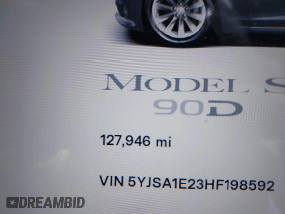 2017 Tesla Model S 100D with VIN 5YJSA1E23HF198592, listed as a IAAI auction lot 41721755 with 127,946 mi miles. Bid and sale history available at carsss.com. Image 16.