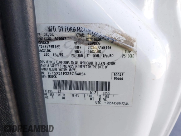 2003 Ford F-350 XL with VIN 1FTSX31P23EC84854, listed as a IAAI auction lot 41703796 with 208,911 mi miles and . Bid and sale history available at DreamBid. Image 9.