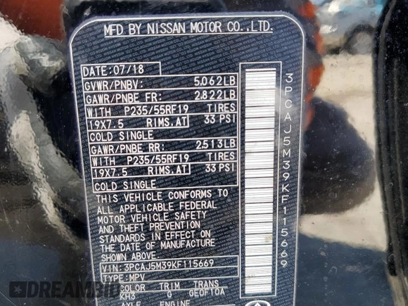 2019 Infiniti QX50 Essential z VIN 3PCAJ5M39KF115669, wystawiony jako Copart lot #52551625 z przebiegiem 65 261 mil mil oraz Szkoda całkowita • Salvage title. Historia ofert i sprzedaży dostępna na DreamBid. Obrazek 14.