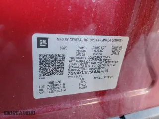 2020 Chevrolet Equinox LT with VIN 2GNAXUEV5L6267875, listed as a Copart auction lot 87297164 with 49,093 mi miles and Salvage Title. Bid and sale history available at carsss.com. Image 15.