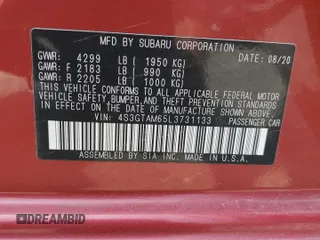 2020 Subaru Impreza Special Sports with VIN 4S3GTAM65L3731133, listed as a Copart auction lot 60515585 with 41,012 mi miles and Salvage title. Bid and sale history available at DreamBid. Image 14.