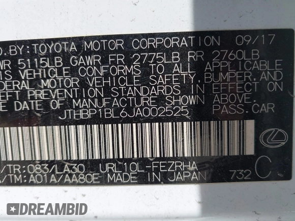 2018 Lexus GS F F with VIN JTHBP1BL6JA002525, listed as a IAAI auction lot 42087210 with 66,660 mi miles and . Bid and sale history available at DreamBid. Image 9.