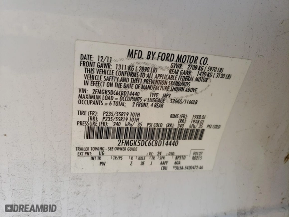 2012 Ford Flex Limited with VIN 2FMGK5DC6CBD14440, listed as a Copart auction lot 85931854 with 212,445 mi miles and Salvage Title. Bid and sale history available at carsss.com. Image 13.