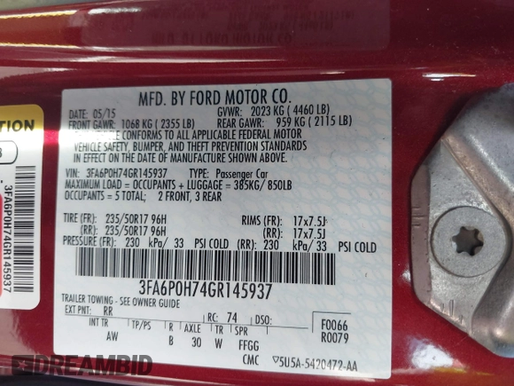 2016 Ford Fusion SE with VIN 3FA6P0H74GR145937, listed as a IAAI auction lot 41883313 with 77,590 mi miles. Bid and sale history available at carsss.com. Image 9.